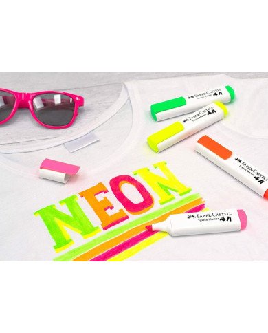 Blister Marqueur textile 4x coul. néon Faber-Castell
