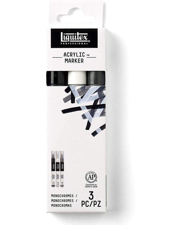 LIQUITEX Set de 3 Marqueurs Acrylique pointe 2-4MM