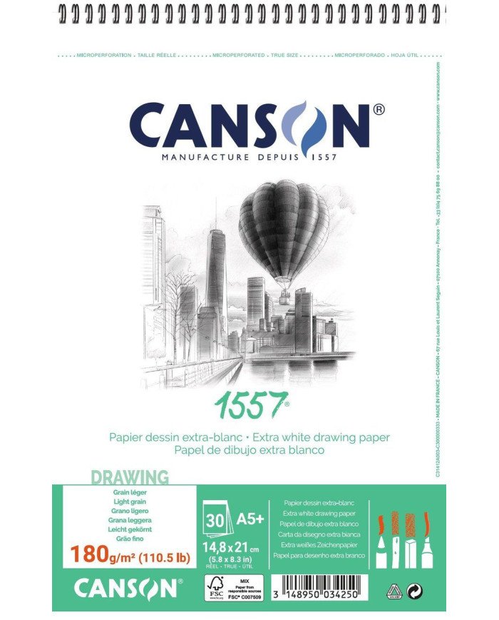 Album CANSON 1557 à spirales dessin - A5 - 180g