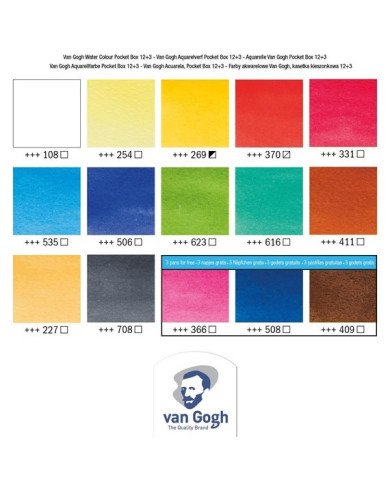 Le Libr'air - Boite d'aquarelles 12 Godets + 3 couleurs offertes - Van Gogh - Tunisie