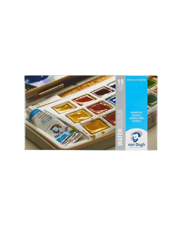 Le Libr'air - Set De Peinture à L'eau Avec 18 Couleurs En Godets et 2 Couleurs en Tube De 10 ml, Boîte en Plastique -  Van Gogh 