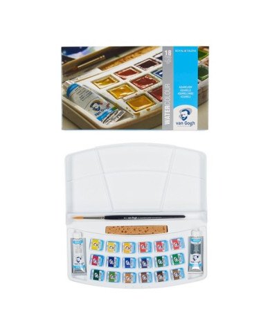 Le Libr'air - Set De Peinture à L'eau Avec 18 Couleurs En Godets et 2 Couleurs en Tube De 10 ml, Boîte en Plastique -  Van Gogh 