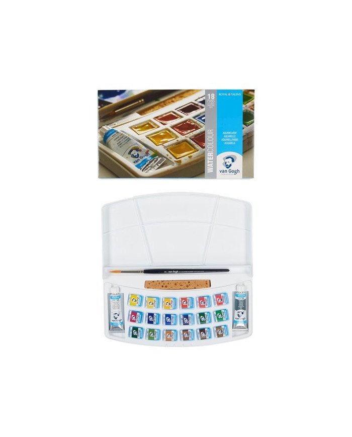 Le Libr'air - Set De Peinture à L'eau Avec 18 Couleurs En Godets et 2 Couleurs en Tube De 10 ml, Boîte en Plastique -  Van Gogh 