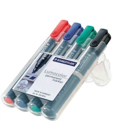 Staedtler lumocolor 350, marqueur permanent, pointe biseautée, 2-5 mm, étui de 4